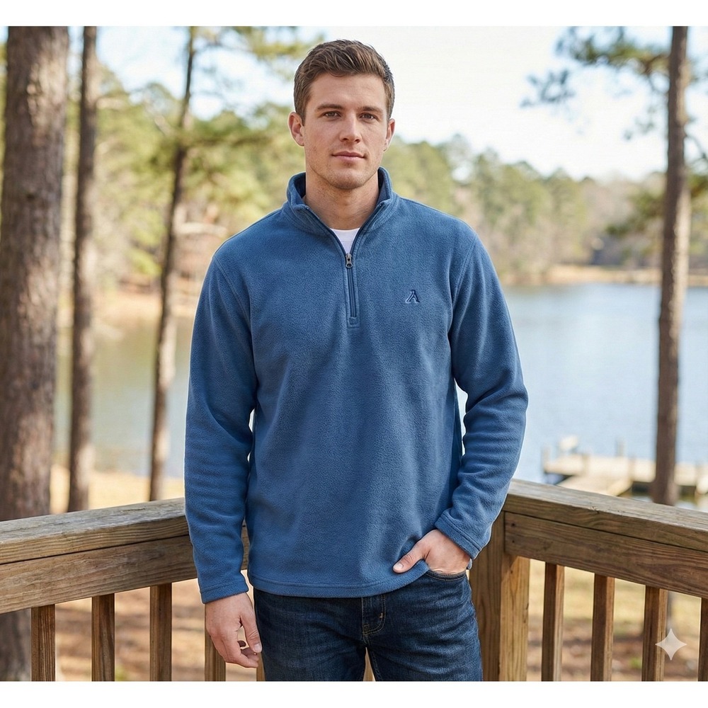Aeropostale Mens Size Large Blue Fleece Quarter Zip Pullover Sweater Casual Cozy